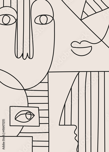 Hand drawn surrealistic, abstract face in line art style, modern minimalism art, aesthetic contour