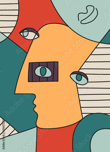 Hand drawn surrealistic, abstract face in line art style, modern minimalism art, aesthetic contour