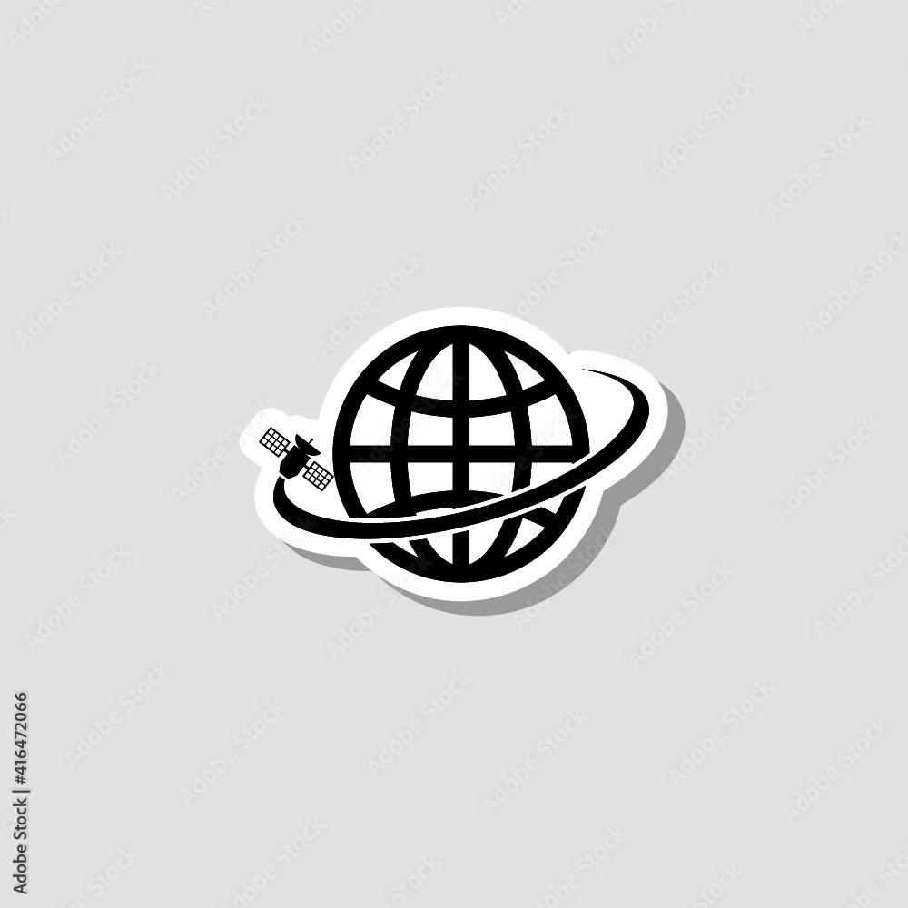 Planet with GPS satellite sticker icon Planet with GPS satellite sticker icon