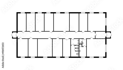 Modern office floor plan without furniture for your design. Vector black and white  blueprint. Architectural background. 