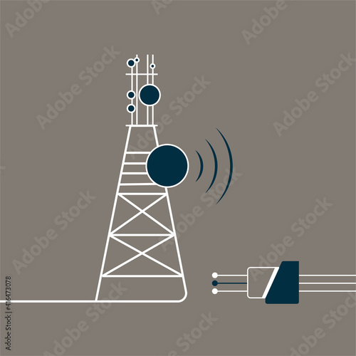 Optic fiber Network tower flat vector design, Optic cable icon. Vector illustration