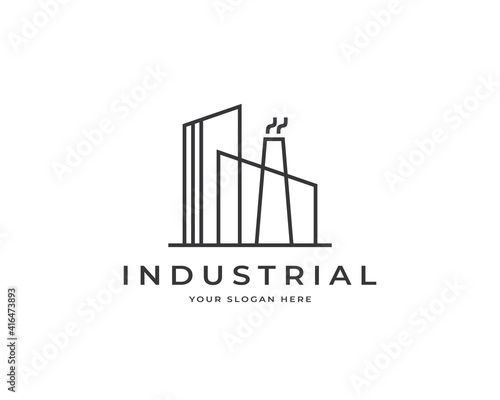 Minimalist factory building logo design vector. Modern industrial logo design