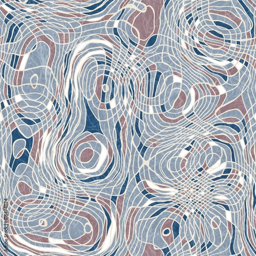 Seamless abstract line geo pattern for print. High quality illustration. Wavy lines resembling topographical maps overlaid and then filled for a modern attractive abstract textured surface design.