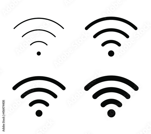 Wi-fi icon. Wifi symbol. Wireless internet connection sign. Simple flat shape logo. Black silhouette isolated on white background. Vector illustration image.