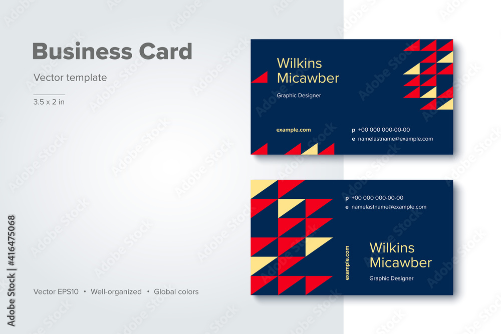 Trendy abstract business card template. Modern corporate stationery id layout with geometric pattern. Vector fashion background design with information sample name text.