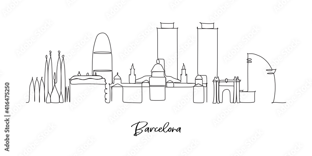 Barcelona Spain landmark skyline - continuous one line drawing