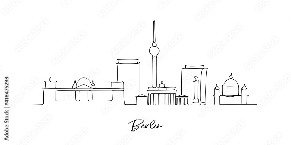 Berlin Germany landmark skyline - continuous one line drawing