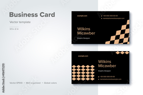 Trendy abstract business card template. Modern corporate stationery id layout with geometric pattern. Vector fashion background design with information sample name text.