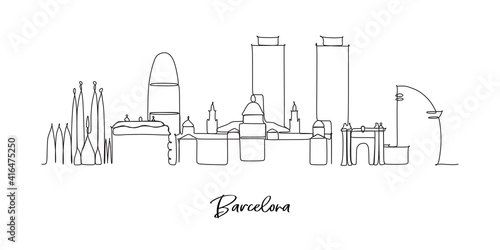 Barcelona Spain landmark skyline - continuous one line drawing