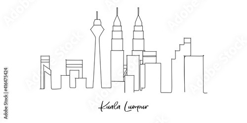 Kuala Lumpur Malaysia landmark skyline - continuous one line drawing