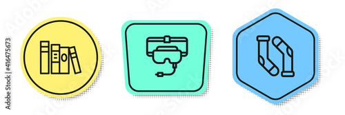 Set line Book, Virtual reality glasses and Socks. Colored shapes. Vector.