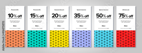 Modern promotion rectangular web banner for social media mobile apps. Elegant sale and discount promo backgrounds with abstract pattern. Email ad newsletter layouts.