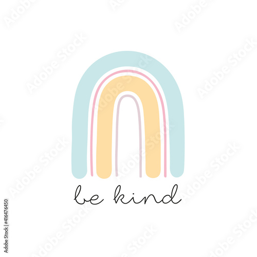 Cute doodle rainbow with inspirational quote. Good vibes lettering
