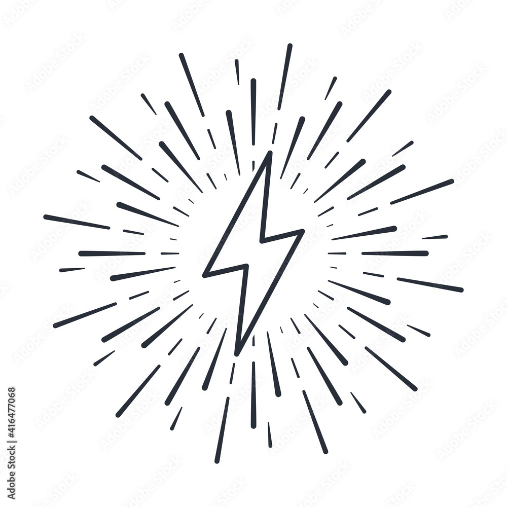 Energy and sparks icon. Charged object.Vector linear icon isolated on white background. Energy and sparks icon. Charged object.Vector linear icon isolated on white background.