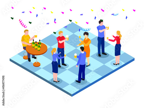 People having party isometric 3D vector concept for banner, website, illustration, landing page, flyer, etc