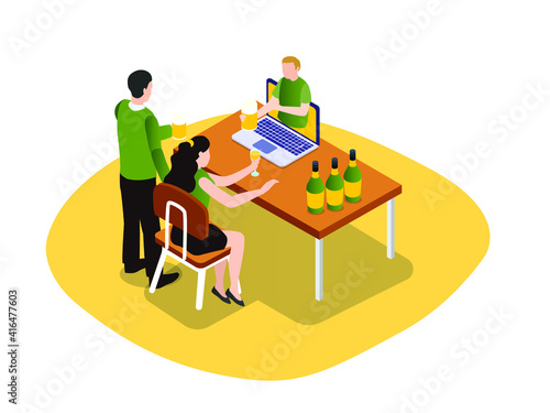 Online celebration isometric 3D vector concept for banner, website, illustration, landing page, flyer, etc