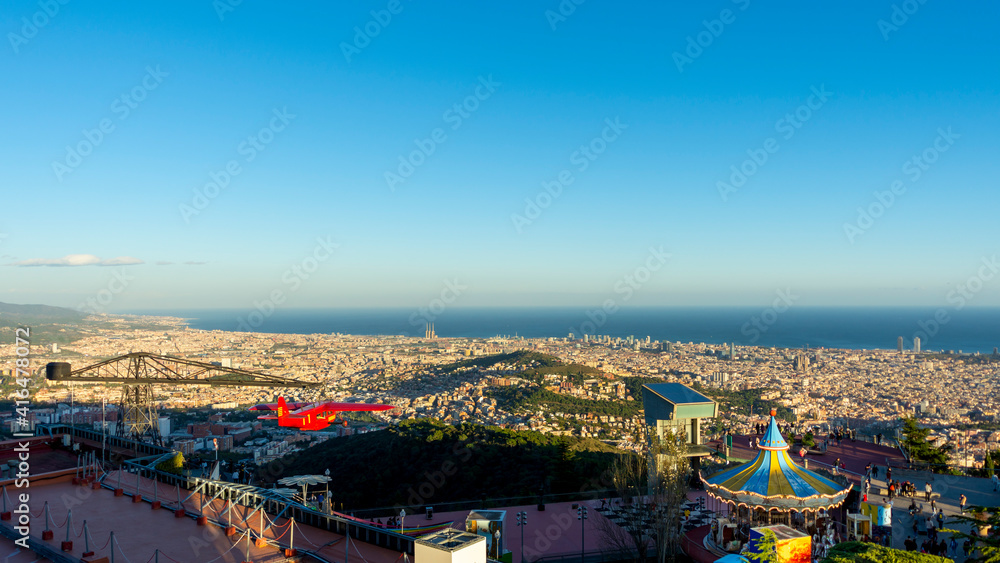 Amusement park on Tibidabo Mountain, with a panoramic view of Barcelona