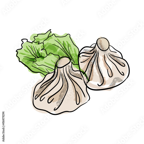 Vector khinkali isolated on white background. Traditional Georgian cuisine. Flat illustration.