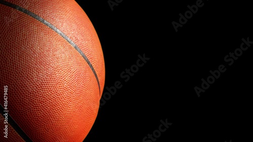 Basketball ball on black screen with alpha channel. Basketball 3D animation of spinning ball 3D rendering 4K