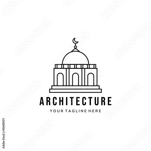 mosque line art minimalist logo vector illustration template design, islamic ramadan line art logo