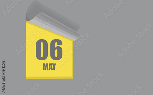 may 06. 06-th day of the month, calendar date. Gray numbers in a yellow window, on a solid isolated background. Spring month, day of the year concept