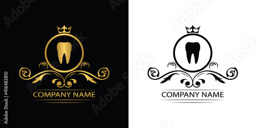 dentist logo template luxury royal vector tooth company decorative emblem with crown	
