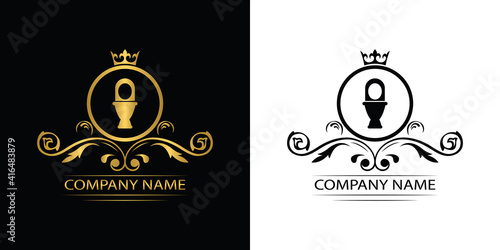 toilet bowl logo template luxury royal vector company decorative emblem with crown	
