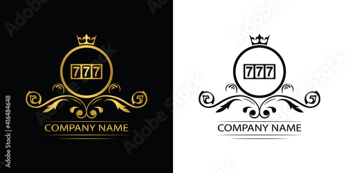 casino logo template luxury royal vector company seven, symbol of gambling emblem with crown	
