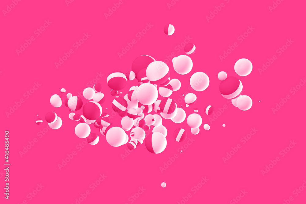 Ensemble de boules en 3D roses et blanches sur un fond de couleur rose