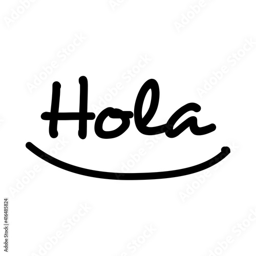 Logotipo con texto manuscrito hola en español escrito a mano con lineas en color negro