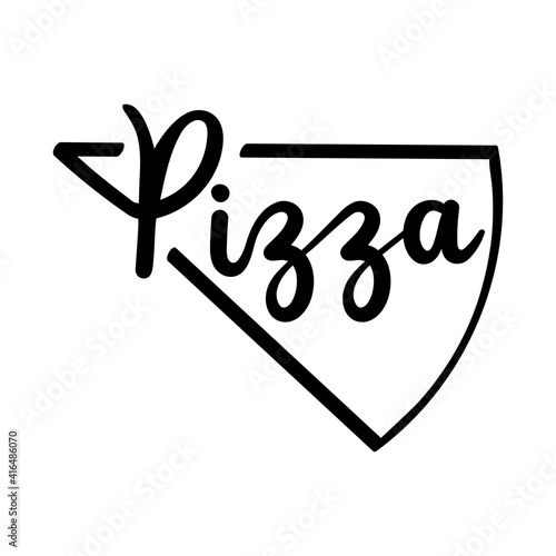 Logotipo con texto manuscrito Pizza con triángulo escrito a mano con lineas en color negro