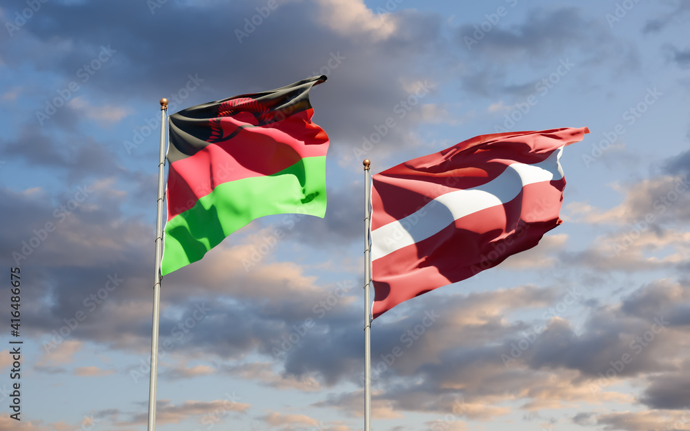 Flags of Malawi and Latvia. Flags of Malawi and Latvia.