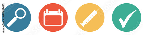 Bunter Banner mit 4 Buttons: Impfung gegen Coronavirus - Termin buchen