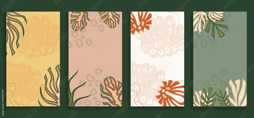 Fototapeta Abstract trendy universal vector background template. Leaves, shadow and abstract plants on the background. Template For postcards, posters, invitations, and other things.