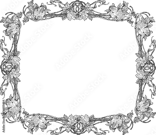 Freehand drawing of decorative floral frame from vine branches