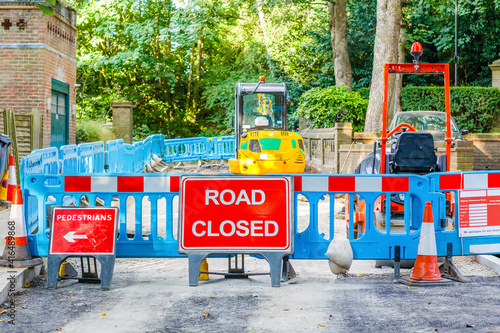 Photography Street barricaded with ROAD CLOSED signs in Hampstead Heath, London