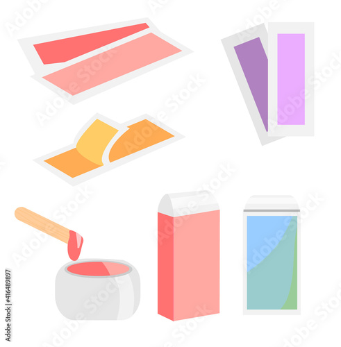 Epilation and hair removal wax tools. Cassete, hot wax and stripes