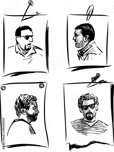 Sketches of portraits of various townsmen men on note sheets paper