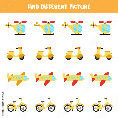 Find transport which is different from others. Transport themed worksheet.