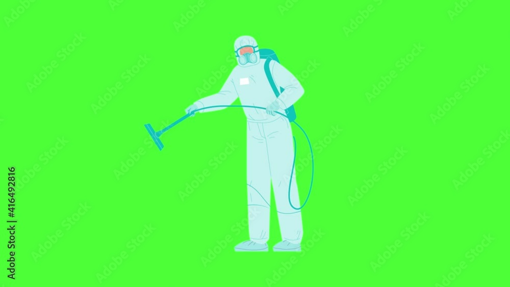 Man In Protective Suit Disinfecting Balcony Animation Man In Protective Suit Disinfecting Balcony Animation