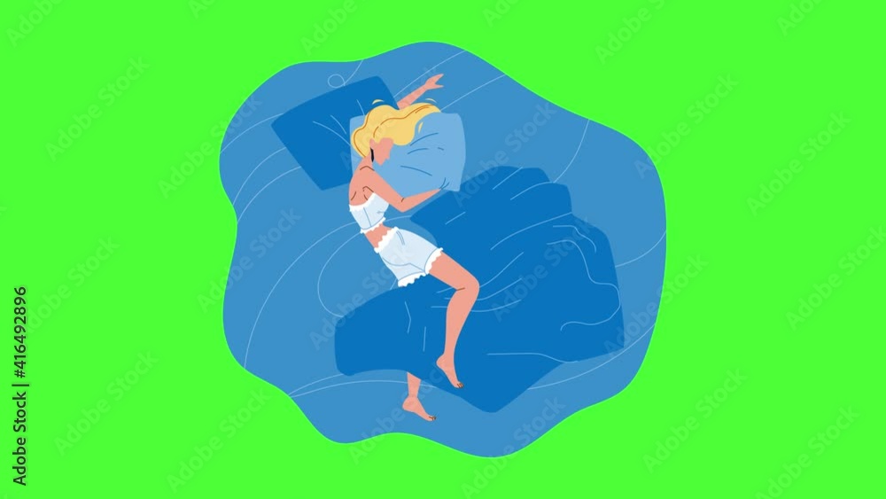 Woman Asleep At Night In Comfortable Bed Animation