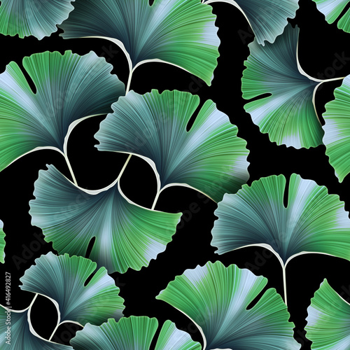 Ginkgo biloba leaves seamless pattern  colorful trendy  isolated leaves of ginkgo tree. Japanese tree. For printing on textiles  booklets  medical and cosmetic packaging.