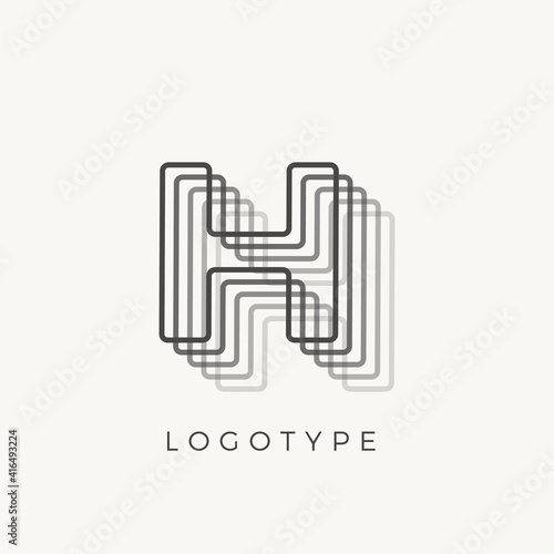 Letter H of outline stripes, blend effect letter for monogram and logo template, contour line type