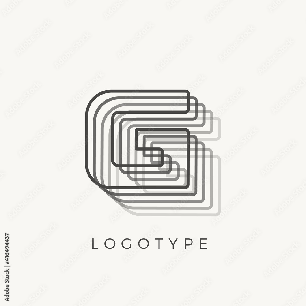 Letter G of outline stripes, blend effect letter for monogram and logo template, contour line type Letter G of outline stripes, blend effect letter for monogram and logo template, contour line type