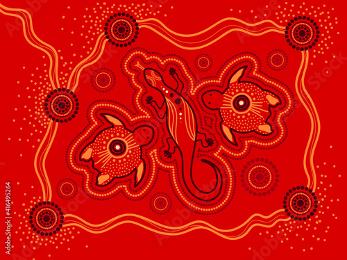 Turtle and lizard aboriginal art vector painting