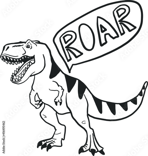 Cool sketch print with a dinosaur T Rex, Danger. For print,  clothes, t shirt, child or web. Creative  original design 