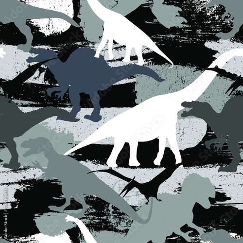 Seamless Dino pattern, print for T-shirts, textiles, wrapping paper, web. Original design with t-rex,dinosaur. grunge design for boys .