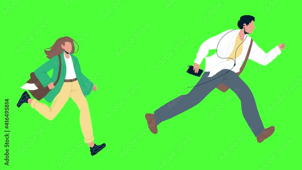 Late Person Man And Woman Running On Street Animation Late Person Man And Woman Running On Street Animation
