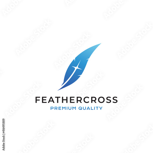 feather cross christian logo vector icon illustration modern style