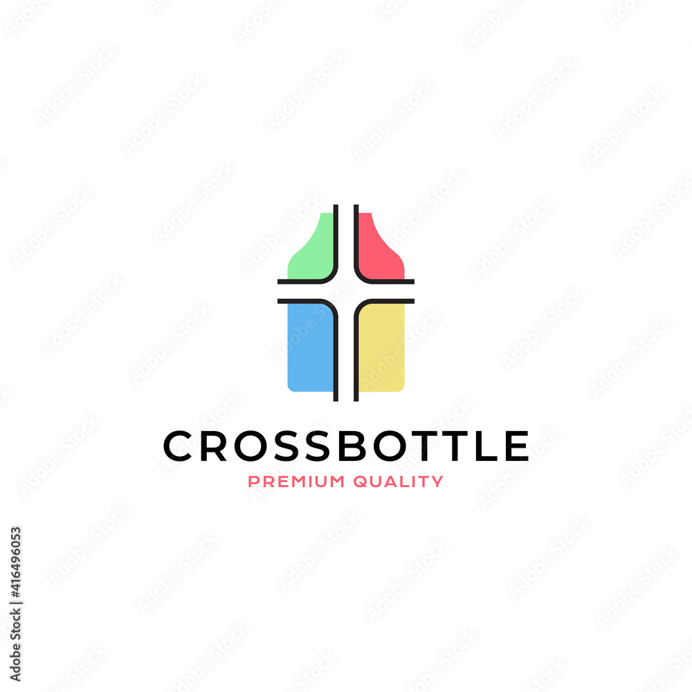 Cross christian bottle window logo vector icon illustration simple style